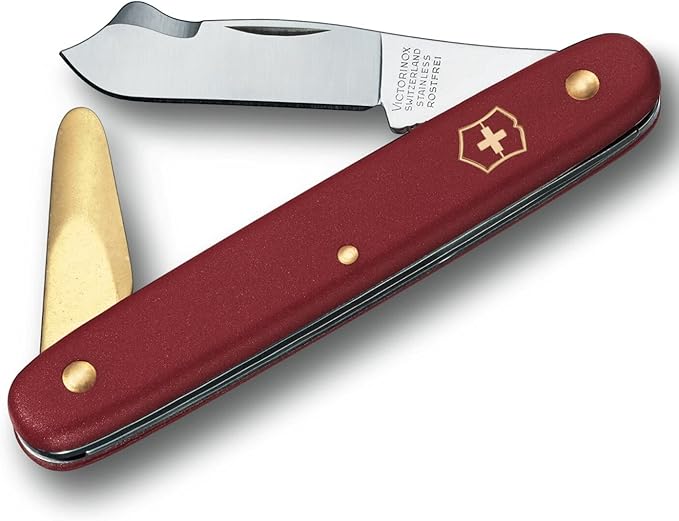 Victorinox Pocket tool garden oculating knife combi 2 red 3 functions blade pointed bark remover brass bark remover Swiss made