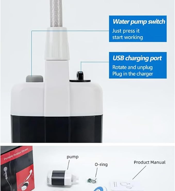 2025 Portable Camping Shower Pump Portable Water Pump with Hose Rechargeable Outdoor Shower Head Sprayer Pumps Water from Bucket for Camping Hiking Traveling &amp Pet Cleaning