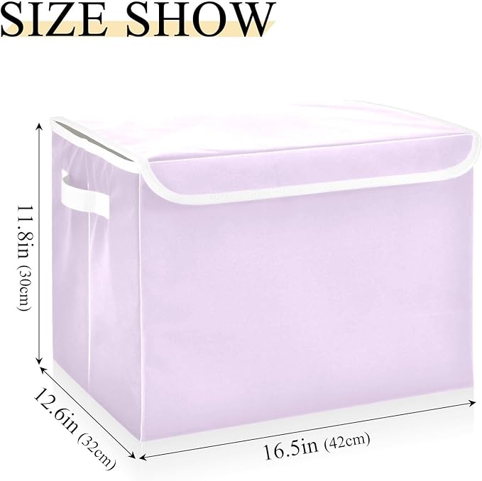 Solid Color Pure Plain Orchid Storage Bins with Lid Foldable Storage Baskets Storage Box with Lids for Office Supplies