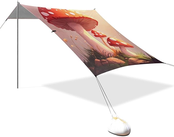 ALAZA Cartoon Red Mushrooms Beautiful Beach Tent Sun Shelter Portable Canopy Sunshade for Outdoor Camping Picnics Backyard Fun 10x9 ft
