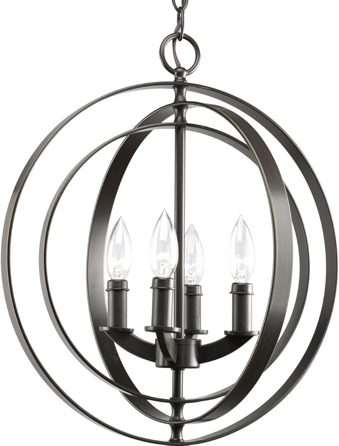 Progress Lighting Equinox Collection 4-Light Matching Glass New Traditional Sphere Pendant Light Antique Bronze