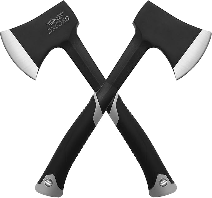 Camping Axe &amp Hatchets 2Pack Set - 14.4 Chopping Axe with Sheath Forged Steel Construction &amp Ergonomic Shock-Absorbing Grip (Grey