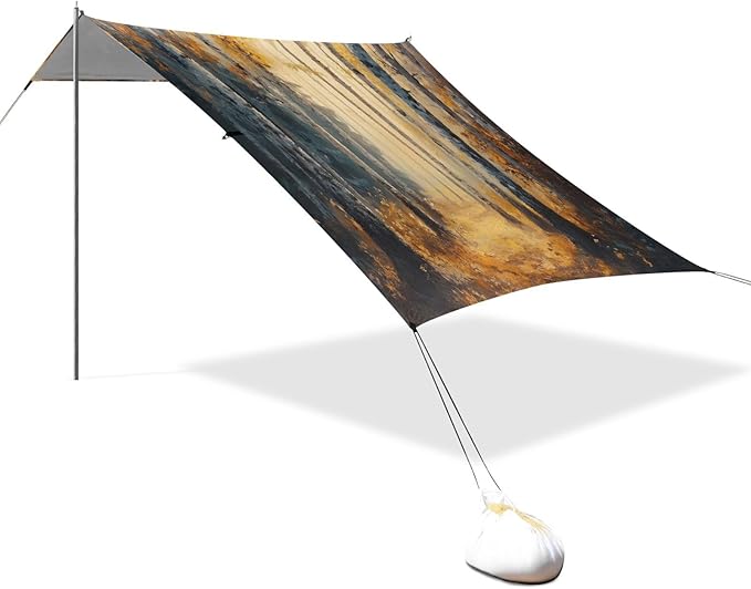 Autumn Woods Painting Beach Tent Sun Shelter Set UPF50+ UV Protection 10.5 x 9.19 FT Camping Shade Canopy with Sandbags Sand Anchors Carrying Bag and Others