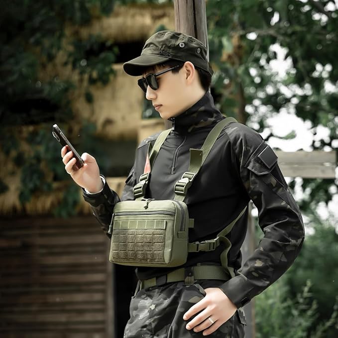 MiOYOOW Tactical Chest Rig Bag Waterproof Sports Utility Chest Pack Molle Running Chest Vest Bag for Running Hiking Cycling