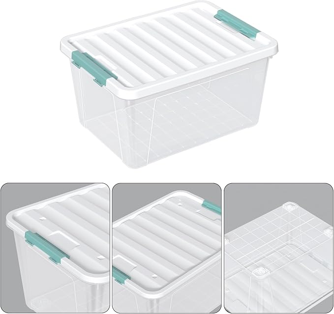 4-pack 35 Quarts Latching Storage Boxes Large Clear Plastic Storage Tote Bins with Lids