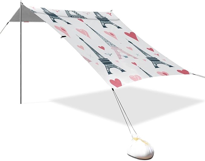 ALAZA Paris I Love You Eiffel Tower Beach Tent Sun Shelter Portable Canopy Sunshade for Outdoor Camping Picnics Backyard Fun 10x9 ft