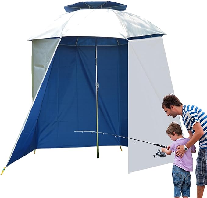 Waterproof Portable Sports Umbrella Tent Semi-Circular Fishing Umbrella Shade with UV Protective Surround Cloth Outdoor Sun Rain Parasol Shelter for Camping Beach Hiking and Fishing Accessories
