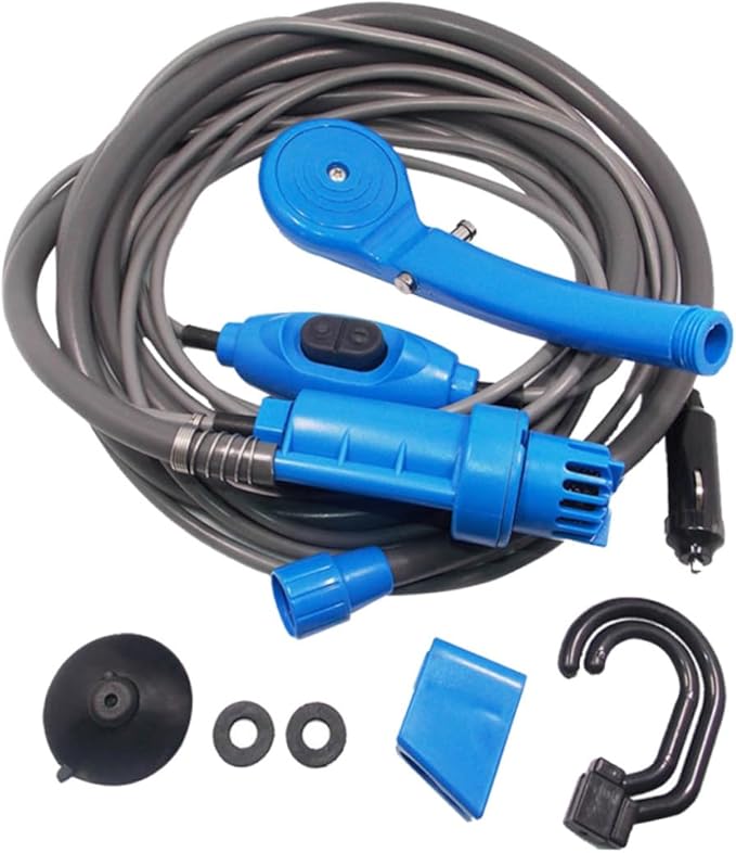 12v Portable Camping Shower Cable Electric Pump Hook Sucker for Outdoor Travel Pet Car Washing