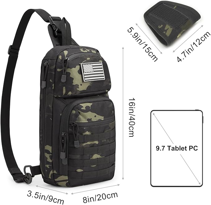 G4Free 10L Tactical EDC Sling Bag Backpack Military Molle Chest Shoulder Assault Pack for Concealed Carry(Black Cp)