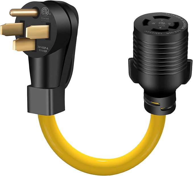 Generator Transfer Switch Adapter Cord 14-50P Male to L14-30R Female 50 Amp to 4 Prong Generator Plug Adapter Generator to House Adapter Cord 50Amp STW 10 AWG(1.5FT)