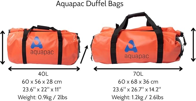 Aquapac Waterproof Duffel Bag 40 litres Orange IPX 6 Ideal for Watersports and Travel Keeps Kit and Equipment Dry