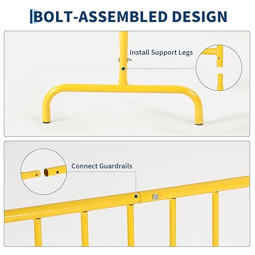 Garvee Interlocking Steel Barricade 5.5 Ft. Heavy Duty Galvanized Metal Barricade Interlocking Steel Road Barriers with with Bridge Feet Base for Crowd Control Event Fencing Indoor/Outdoor Yellow