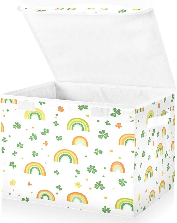 Rainbow and Lucky Straw Fabric Storage Bins with Lids and HandleFoldable Storage Bins with LidsCloset Organizers for Clothes Storage Room Organization Office Storage Chest Organizer