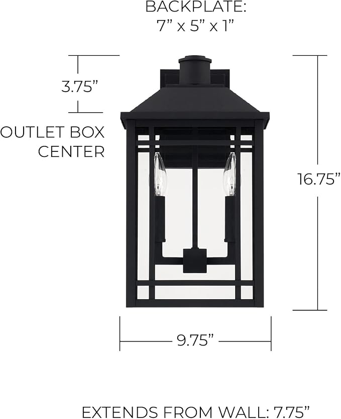 Capital Lighting 927121BK Braden Clear Glass Outdoor Wall Sconce 2-Light 120 Total Watts 17 H x 10 W Black