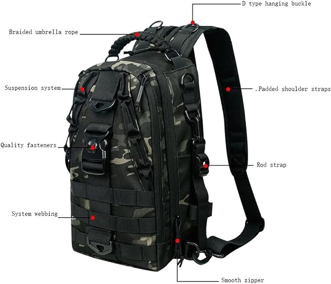 YYDS Outdoor Camping Bag Portable Tactical BackpackLaptop Compartment Sling Backpack Chest Shoulder Bag Hiking Travel (Color : Black)
