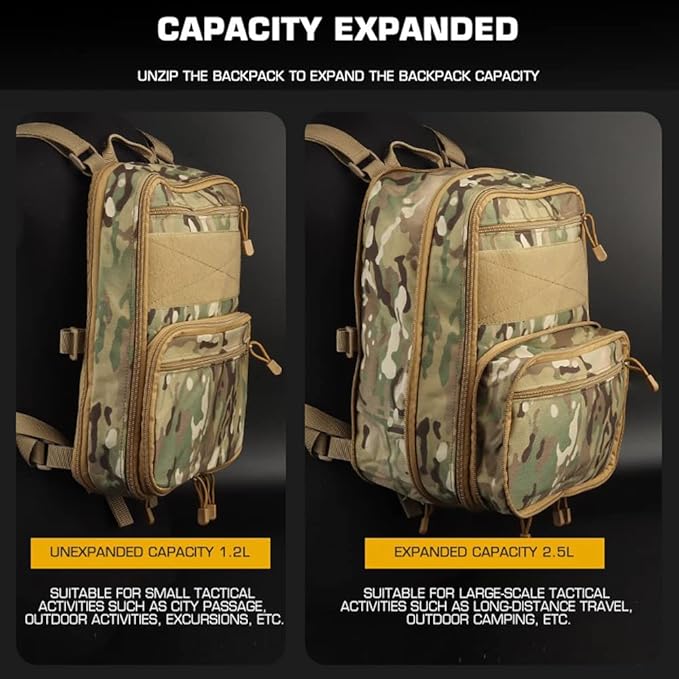 Tactical Expandable Hydration Backpack MOLLE Multi-purposed Airsoft Utility Bag for Travelling Hiking Hunting
