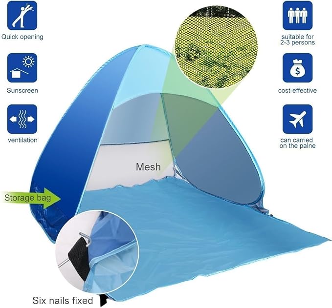 Pop Up Beach Camping Tent UPF 50+ for Uv Sun Protection Waterproof Sun Shades Beach Umbrella for Family for Outdoor Patio Fishing Picnic Pool Parties (Green)