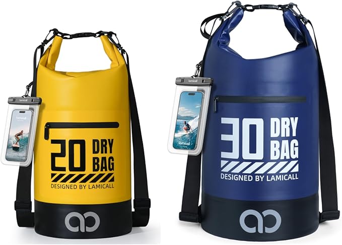 Lamicall 20L &amp 30L Dry Bag Waterproof Backpack - [Zippered Pocket] Roll Top Waterproof Bag Navy Blue &amp Lemon Yellow