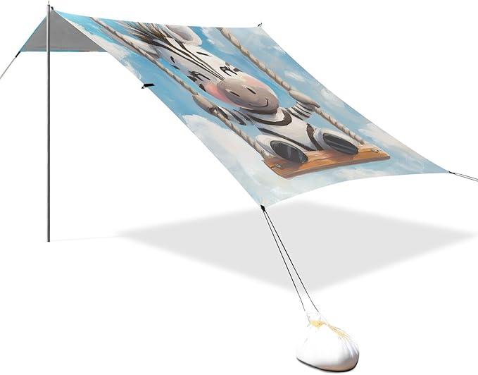 ALAZA Cute Zebra Sit and Swing Blue Sky and Cloud Beach Tent Sun Shelter Portable Canopy Sunshade for Outdoor Camping Picnics Backyard Fun 10x9 ft