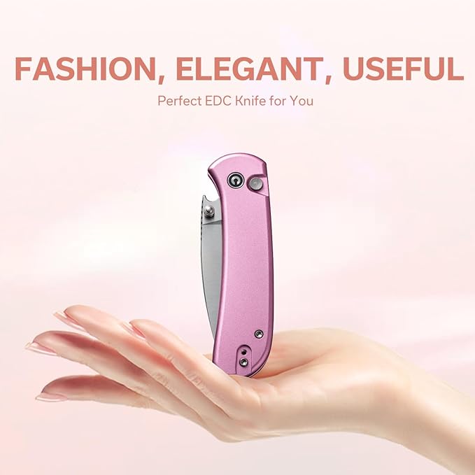 CIVIVI Qubit Pink Pocket Knife for EDCFolding Utility Knife with 2.98 14C28N Blade Aluminum HandleFashion Gifts for WomenMen C22030E-5
