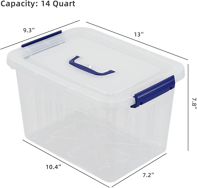 Farmoon 12 Quart Clear Plastic Lidded Storage Bin Latching Storage Box with Handle 1 Pack