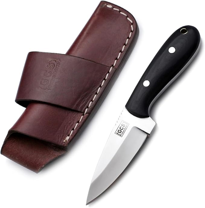GCS Handmade D2 Steel Hunting Knife with Black Micarta Handle Full Tang Blade and Leather Sheath for Hunting Hunting Camping Survival EDC-GCS 917