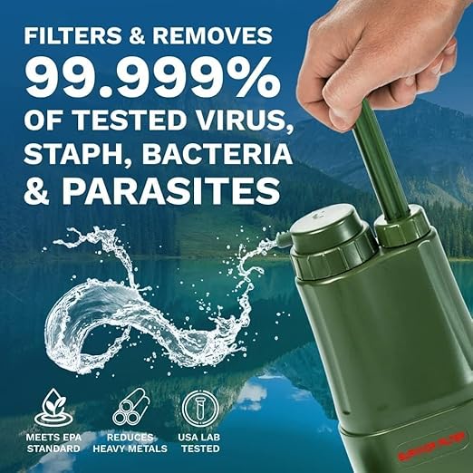 Survivor Filter PRO Extender Series – Portable Water Filter Pump with Extra Replacement Filters – Tested in USA Labs – Bacteria Parasite and Virus Removal – Ultimate Survival &amp Backpacking Gear