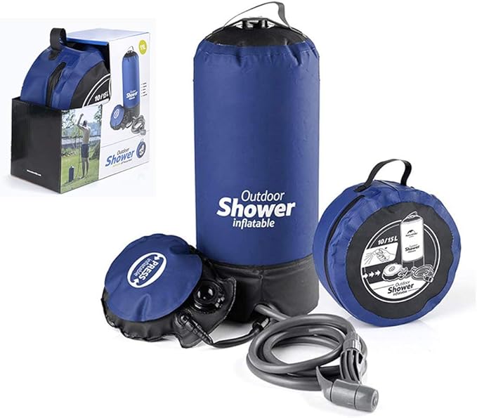 11 Litre Solar Heated Shower Bag Outdoor Shower Camping Portable Pressure Shower with Foot Pump Garden Shower