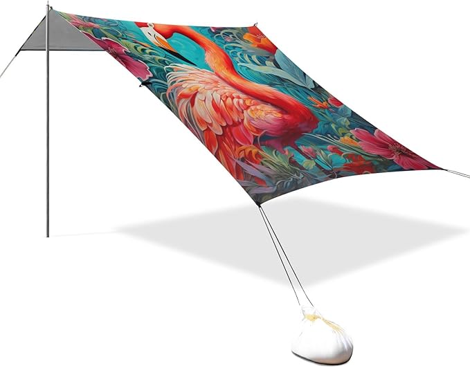 ALAZA Tropic Flamingo Flowers Chameleon Beach Tent Sun Shelter Portable Canopy Sunshade for Outdoor Camping Picnics Backyard Fun 10x9 ft
