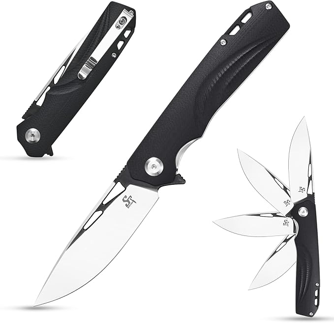 Sitivien ST141 Folding KnifeD2 Steel Blade G10 Handle Pocket Knife EDC Tool Knife for Survival Hiking Camping Fishing(Black)