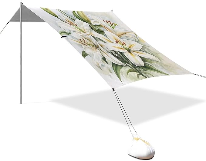 ALAZA Watercolor A Graceful Collection of White Lily Beach Tent Sun Shelter Portable Canopy Sunshade for Outdoor Camping Picnics Backyard Fun 10x9 ft