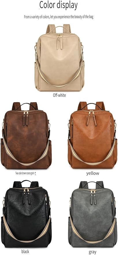 Women’s PU Leather Laptop Backpack Business Travel Shoulder Bag with Laptop Compartment – Multi-Functional Work Bag (Black)