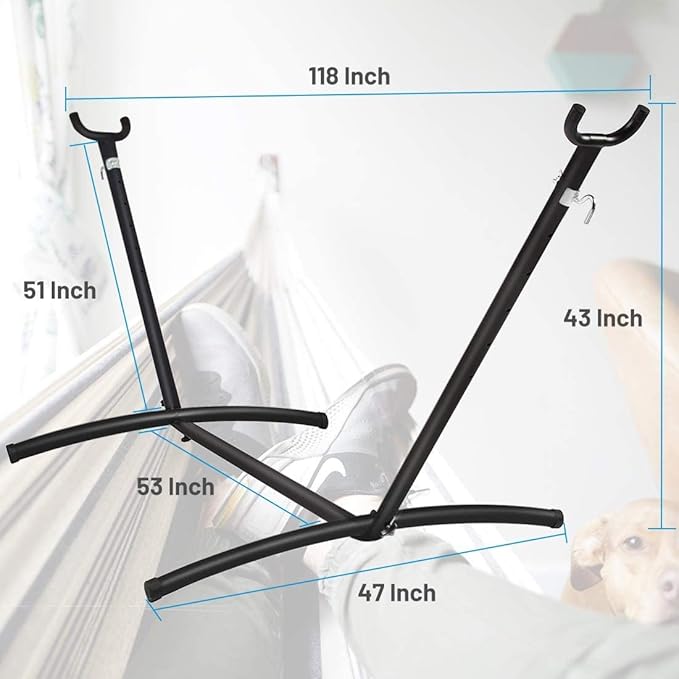 Double Hammock with Space Saving Steel Stand 400 lb Capacity Portable Hammock Frame Stand Heavy Duty for 9 to 13Feet Hammocks Carry Bag Included