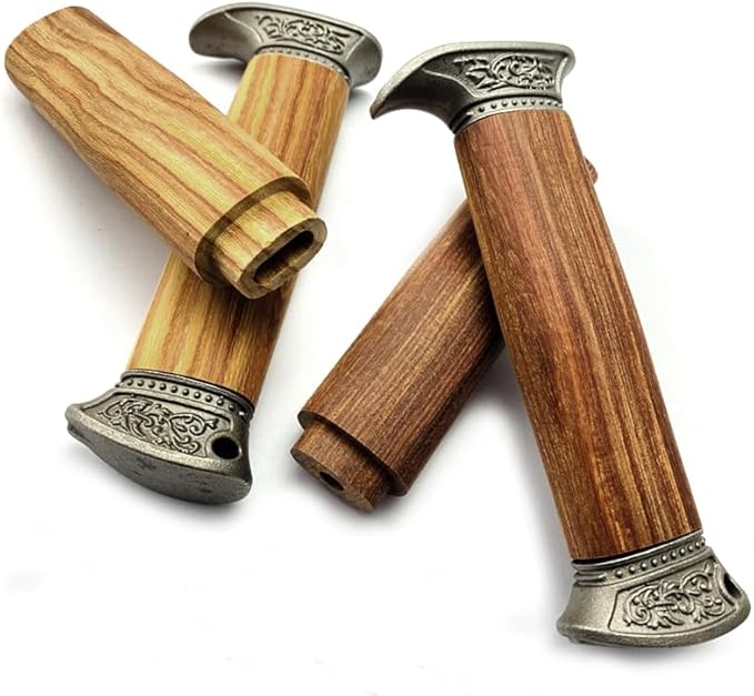 1PC Wooden Knife Handle Blank Replacement Fits for Kitchen Knives CNC DIY Knife Grip with Steel Finger Guard Protector