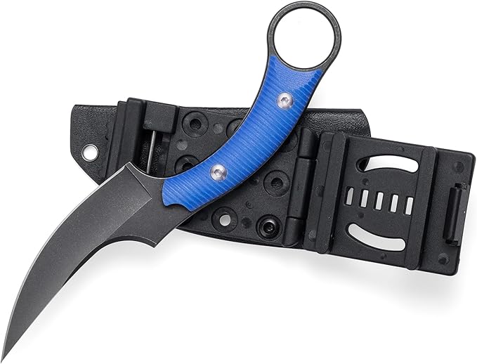 Fixed Blade Knife D2 Steel Blade and G10 Handle Utility Claw EDC Knife for Outdoor Survival Hiking Camping with Kydex Sheath OK1220 (Blue)