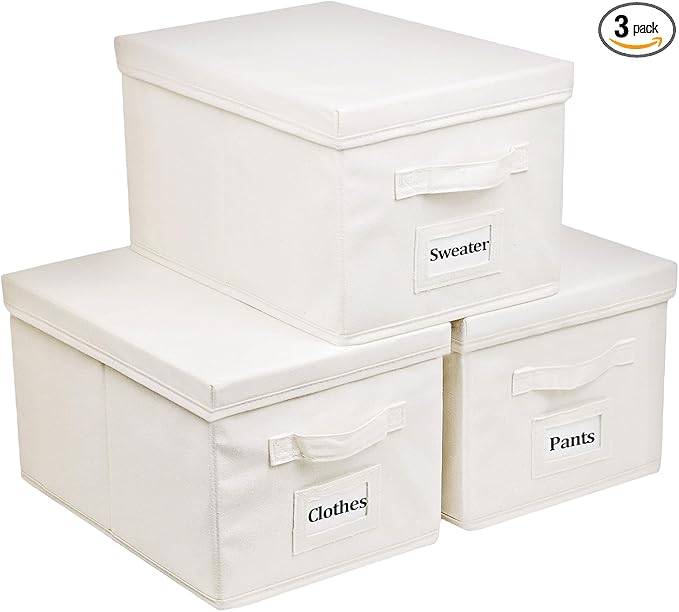 Fordonral 3 Pcs Closet Storage Bins with Lids &amp Lable &amp Handles 15 22 Quart Collapsible Fabric Stackable Storage Bin Cube Organizer Lidded Organizing Boxes Storage Containers