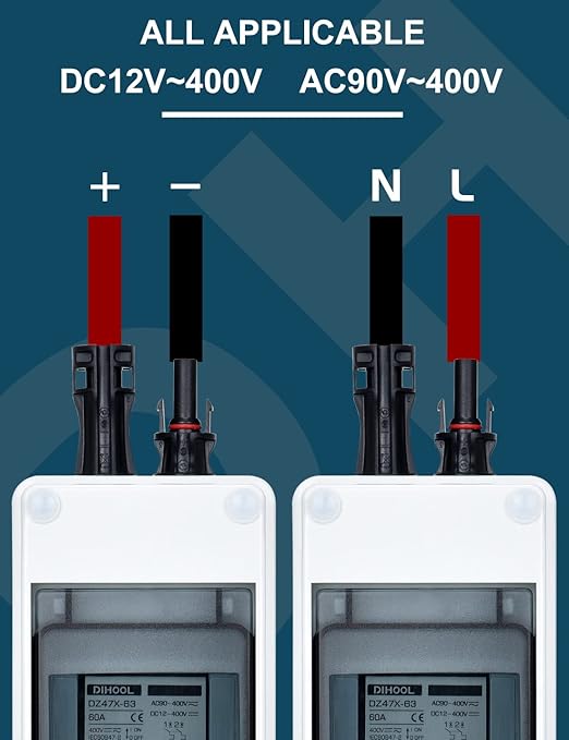 DIHOOL 60 Amp Solar Disconnect Switch dc Circuit Breaker with Cover Outdoor Miniature Circuit Breaker with din Rail Enclosure