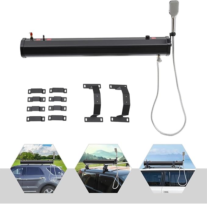 Roof-Mounted Water Tank for Camping Showers &amp Vehicle Washing - 18L/30L Pressurized Portable Water Tank with Hose/Nozzle | Overland Off-Grid &amp Car Rack Compatible Storage30L