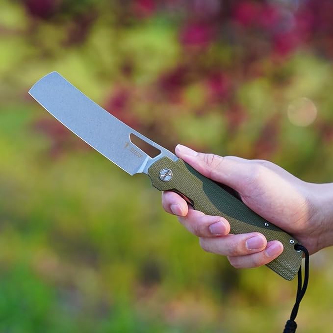 4.01 Chef Folding Knife Camping EDC Pocket Knife for Man Micarta Handle with Pocket Clip for Outdoor Cooking Fishing &amp Hiking.59-60 HRC D2 Steel Stonewash Blade. XUN119A-GMSt