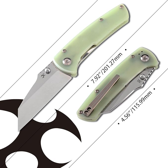 KANSEPT Mian Street Folding Pocket Knife 7.92in Liner Lock Folding Pocket Knives Liner Lock with 3.36in Stonewashed 154CM Blade and Jade G10 Handle for Outdoor Tactical Survival T1015B1