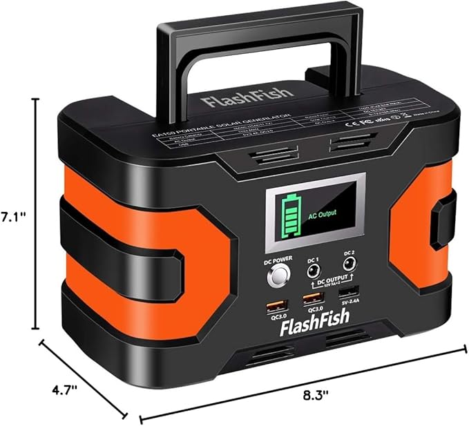 FF FLASHFISH 166Wh Portable Power Station 150W Solar Generator with AC/Quick Charge USB/DC Outputs Backup Power Battery Pack for Camping CPAP Travel Home Emergency