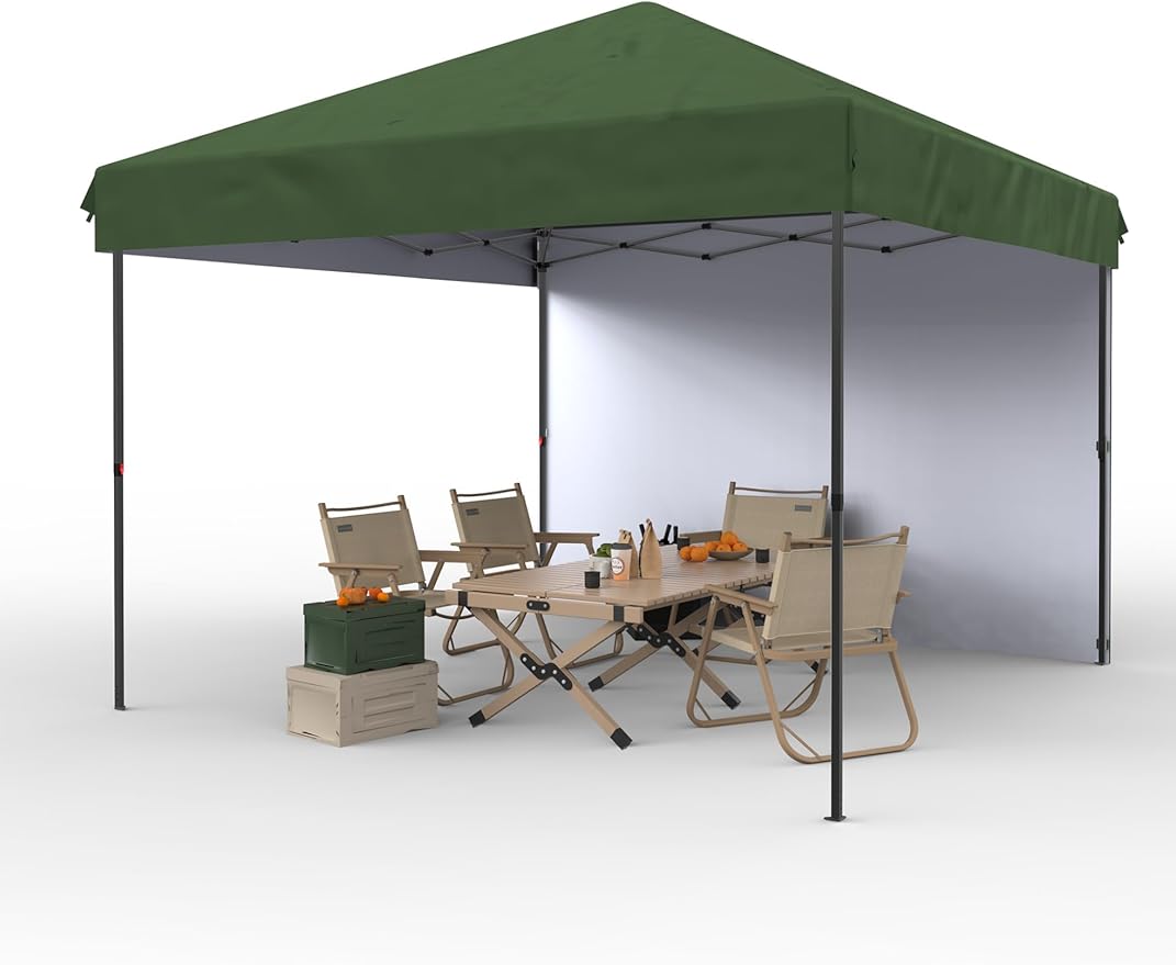 10 X 10ft Pop-Up Canopy Foldable Outdoor Sunshade Shelter One-Push Setup Tent for Events Parties Camping and Commercial Use. Instant Setup Tent Shelter with 1 Removable Sidewalls+ Green