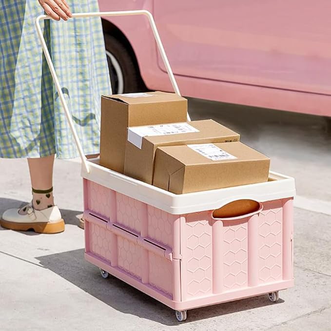 DOITOOL 2Pcs Collapsible Storage Bin with Lids Foldable Plastic Box for Clothes and Toys Large Stackable Container with Wheels Space-saving Storage for Home and Vehicle
