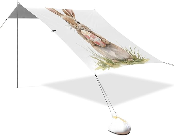 ALAZA Bunny Rabbit Easter Egg Beach Tent Sun Shelter UPF50+ Protection Beach Shade Canopy w/ 4 Sandbags for Outdoor Camping Fishing Backyard Fun Picnic 10x9 ft