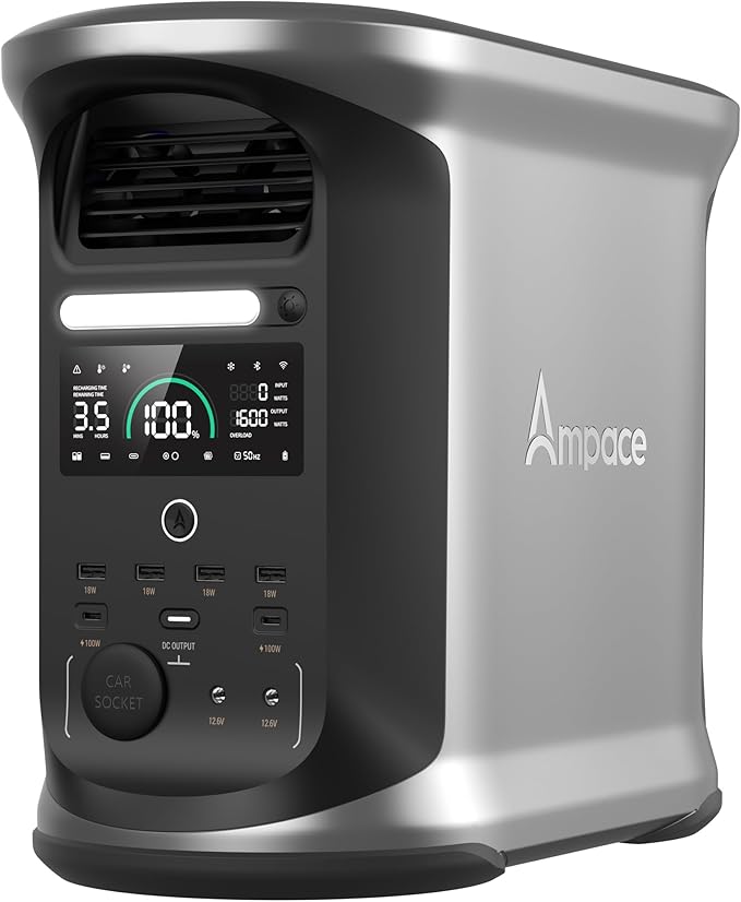 AMPACE Andes 1500 Power Station 2400W(Surge 3600W) Solar Generator 1462Wh Solar Power Station 1800W A-Boost Fast Charging APP Control Emergency Power for Home Camping Outdoor Battery Backup