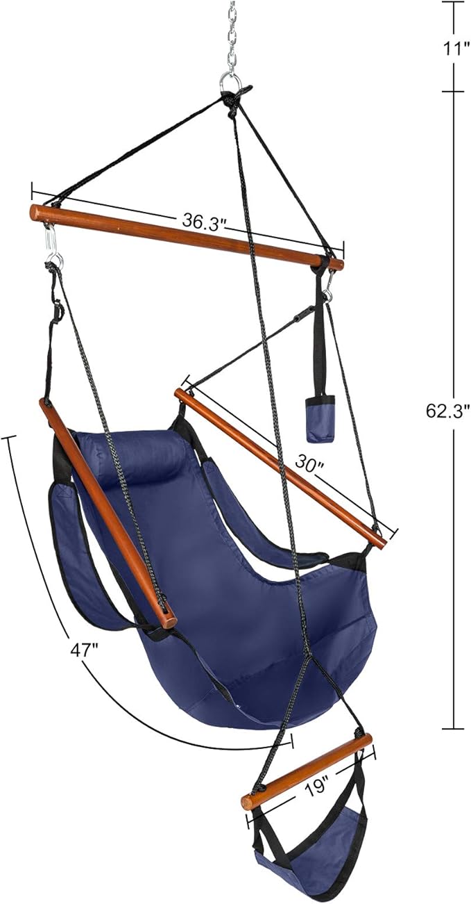 Hammock Hanging Sky Chair Large Swinging Seat Chair Indoor and Outdoor Air Swing Seat with Oxford Cloth&amp HardwoodCup Holder for Patio Bedroom or Tree (Blue)