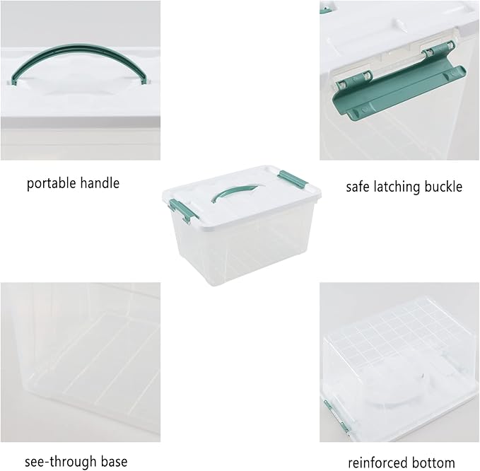 14 Quart Latching Container Box with Handle 8 Pack Plastic Lidded Storage Bin