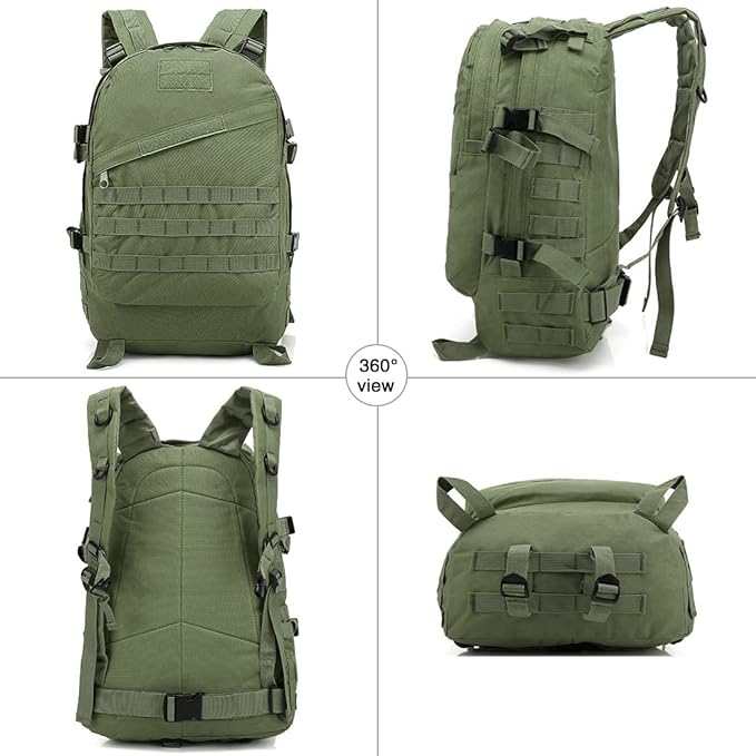LIMHOO Camo Backpack 40L Military Tactical Backpack Hiking Trekking Rucksack with USA Flag Patch (Army Green)