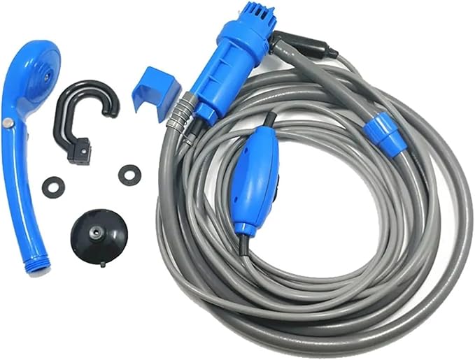 12V Portable Shower for Camping Outdoor Shower Set with Electric Water Pump 5m Cable Pet Washing Travel &amp Car Use(B)
