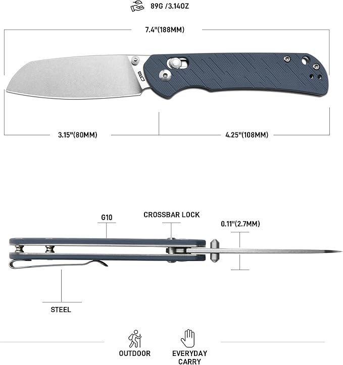 CJRB Lyrid Pocket Knife 3.15'' AR-RPM9 Steel Blade with G10 Handle Crossbar Lock Sharp EDC Knife for Men Women Camping Survival Hiking(J1953 Gray)